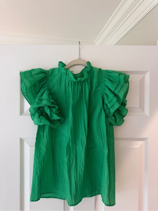 THML Tops - THML Emerald Green Ruffle Sleeve Blouse
